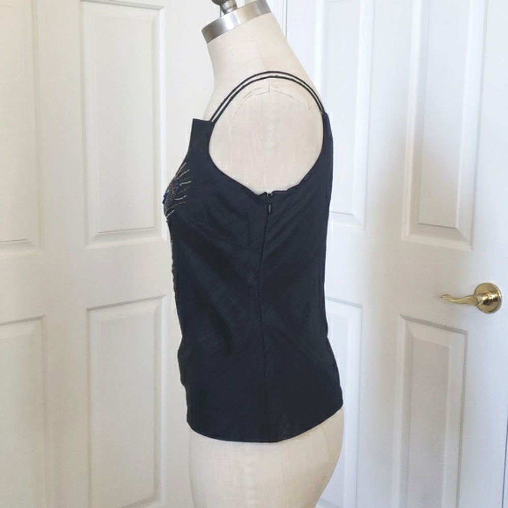 Vintage Luxe Beaded Black Silk Camisole – Peacock Feather Artistry - Picture 5 of 14